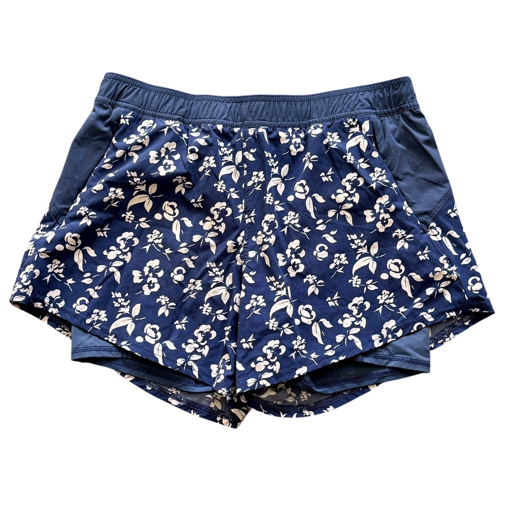 Fair Harbor Floral Athletic Shorts Built In Liner Navy‎ White Women's Size L